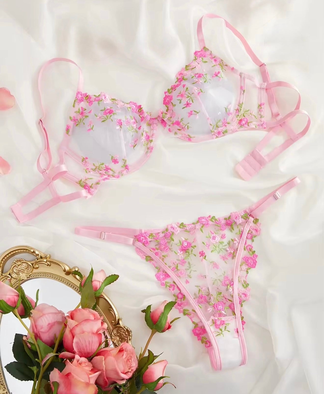 Conjunto de Lencería Floral Rosa