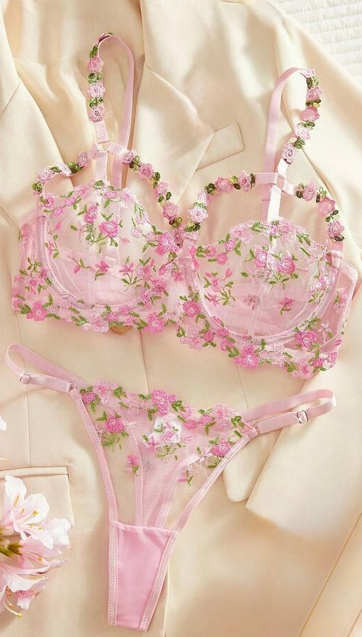 Conjunto de Lencería Rosa Pastel Floral
