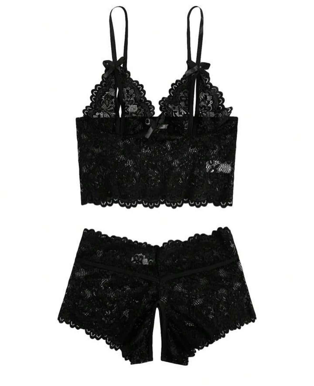 Conjunto de Lencería Negra con Encaje Floral