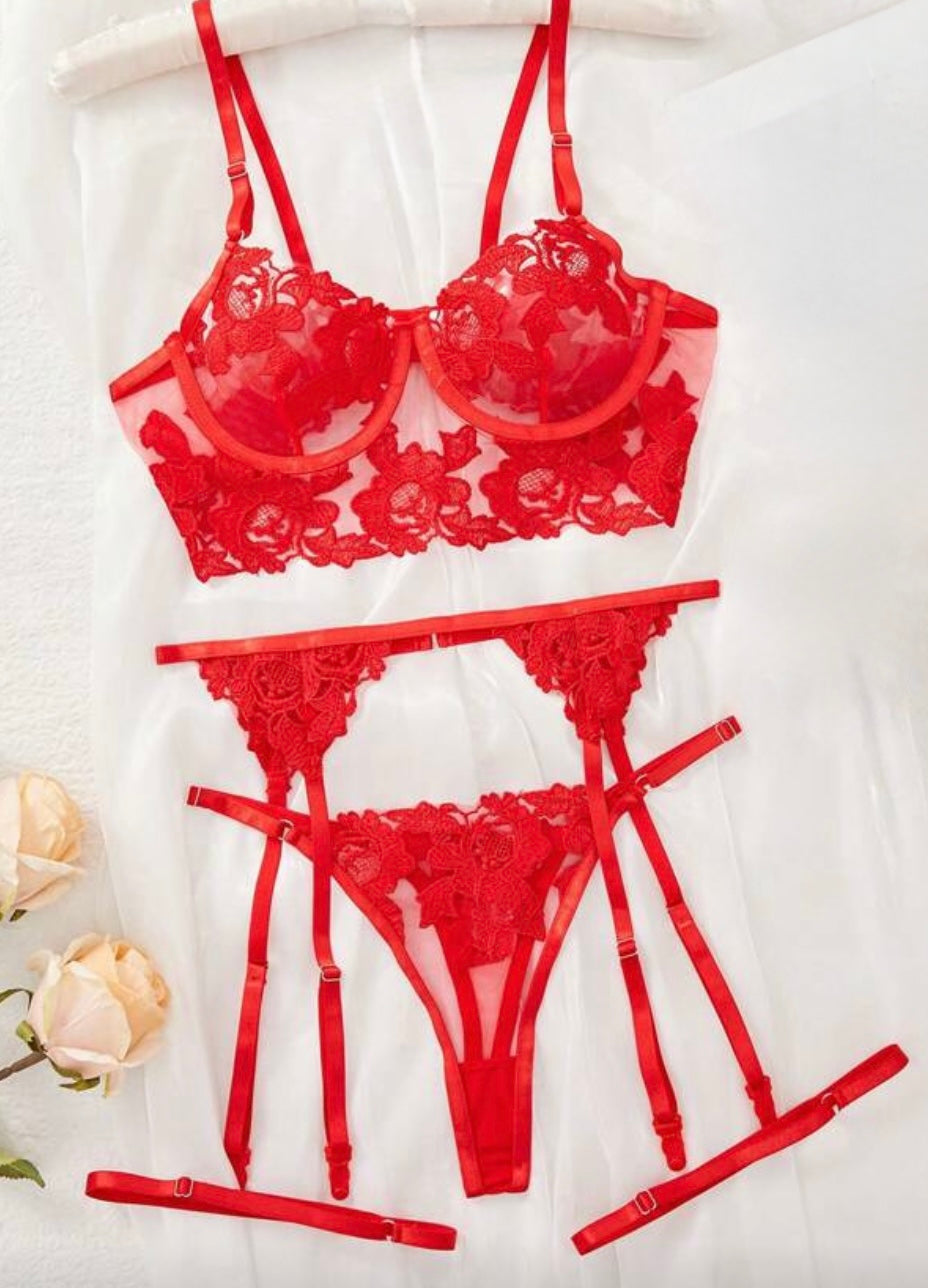 Lencería Roja con Liguero