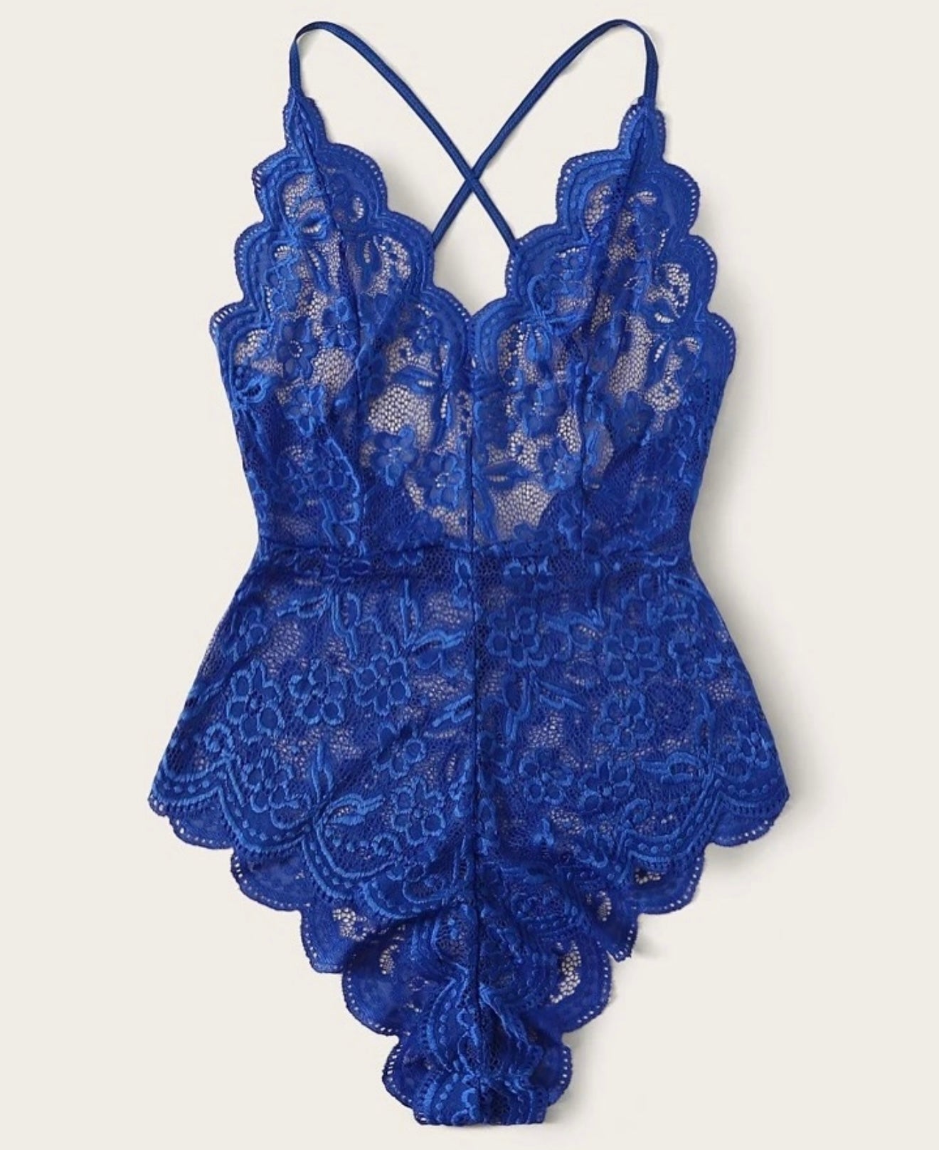 Body Azul Royal de Encaje Floral Escote en V